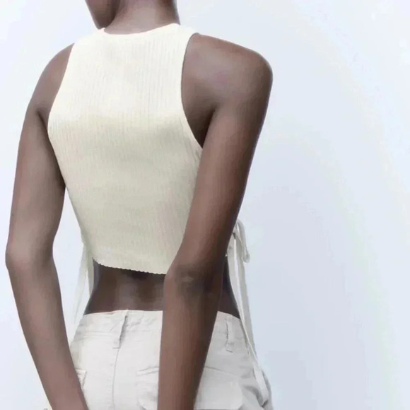 Zara-ribbed Crop top Oyster white - Picture 6 of 7